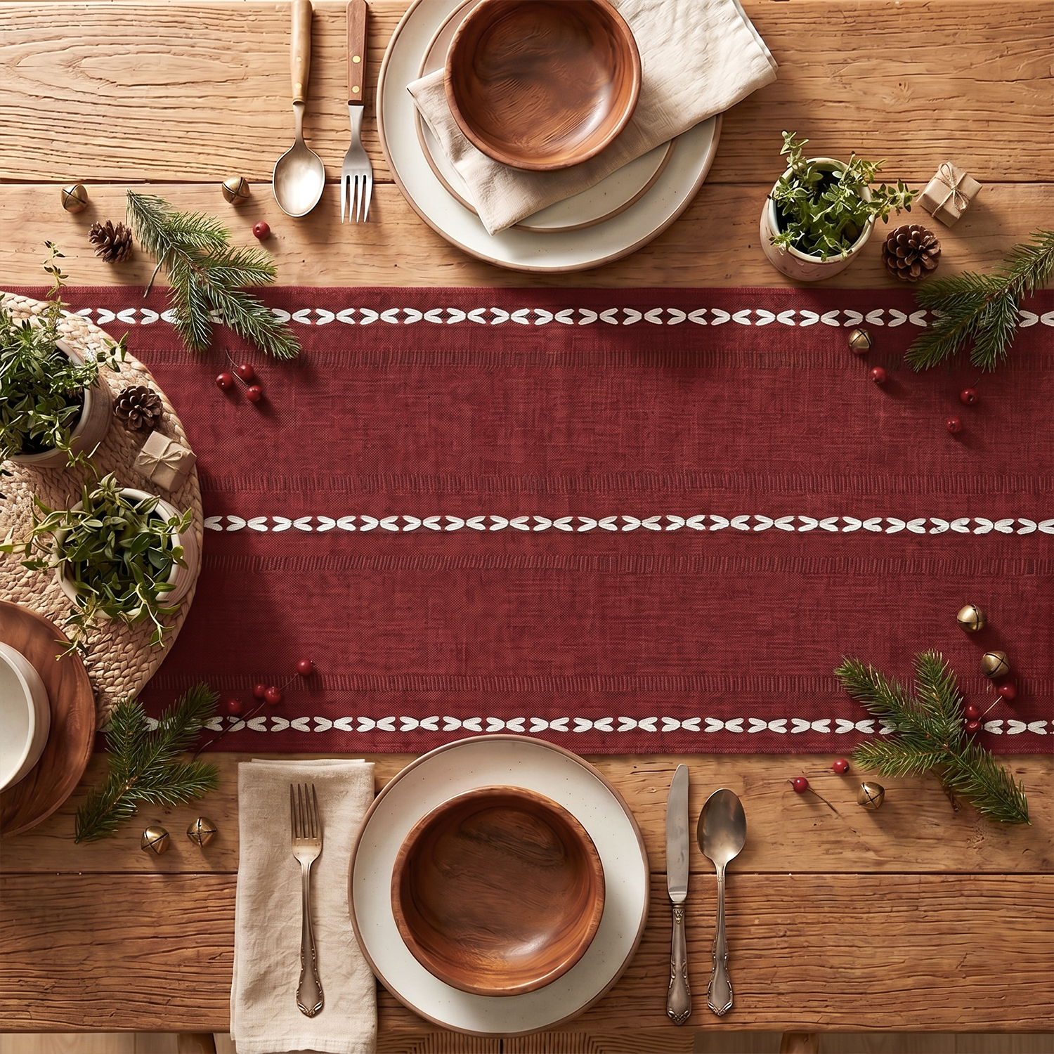 Sm:)e Red Linen Christmas Table Runner photo 5