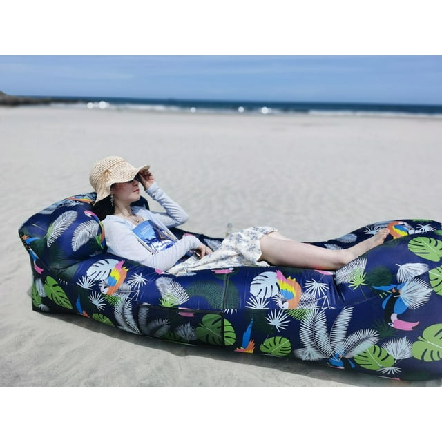 Air Chair Self Inflatable Without Pump,Beach,Park, Pool, Camping, Fishing Any Outdoor Activities-Parrot Design