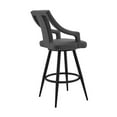 thumbnail image 3 of Maxen 30" Gray Faux Leather and Black Metal Swivel Bar Stool, 3 of 5
