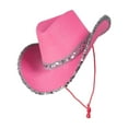 thumbnail image 4 of Sombrero de vaquero de estilo occidental para mujer, sombreros de con borde de lentejuelas para despedida de soltera, accesorios de disfraces , Rosado, 4 of 6