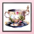 thumbnail image 3 of Hilo de bordar de algodón ecológico completo, Kit de punto de cruz de flores de taza de té de 14CT, 40x40cm, 3 of 9