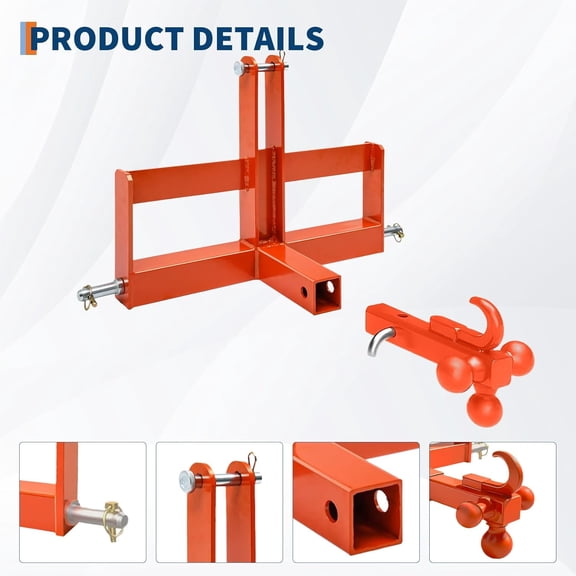 QinaQin Heavy Duty 3-Point Quick Hitch Receiver for Tractor Category 1,10,000 lbs Capacity,Suitcase Weight Brackets & Towing Ball Included,Orange