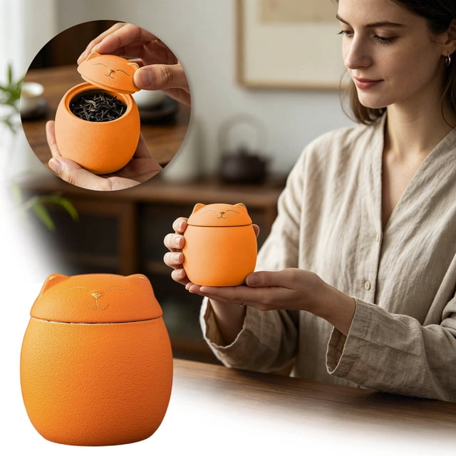 Outdor Ceramic Cat Jar With Lid 180 Ml Storage For And White Protective And Airtight For Living Area