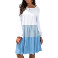 thumbnail image 1 of Vestido de manga larga para mujer, bloque de color, cuello redondo, fluido, escalonado, ajuste holgado, vestido plisado fluido, 1 of 6