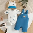 thumbnail image 2 of CAICJ98 Baby Boy Clothes Short Sleeved Cute Cartoon Romper + Shorts + Hat Overalls Suspender 3 Pcs Outfits Set (Sky Blue,18-24 Months), 2 of 5