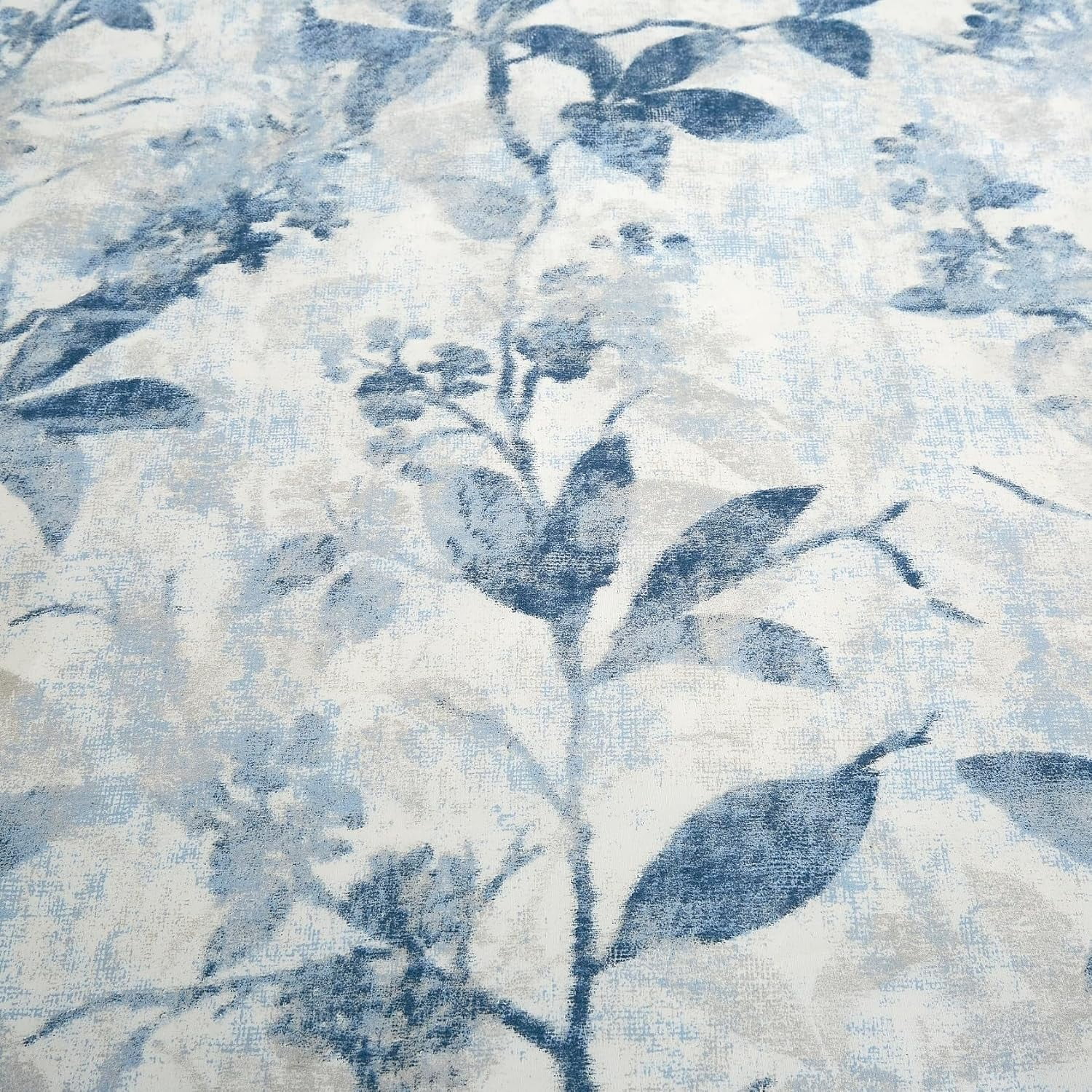 Chezmoi Collection 4-Piece Tropical Floral Window Curtain Set with Sheer Backing, Blue Gray White Textured Floral Printed Microfiber, 120 inch x 84 inch