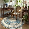 thumbnail image 6 of Wonnitar Boho Tribal Round Rug 4' Washable Area Rug, Non Slip Ultra Soft Vintage Circle Carpet for Living Room Bedroom Kitchen Office Laundry Room, Light Blue, 6 of 8