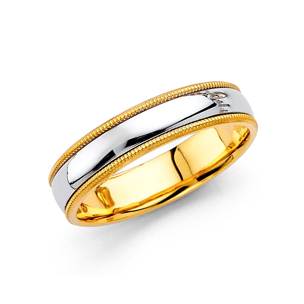 Wedding Band 14k Yellow White Gold Milgrain Ring Polished Style Comfort