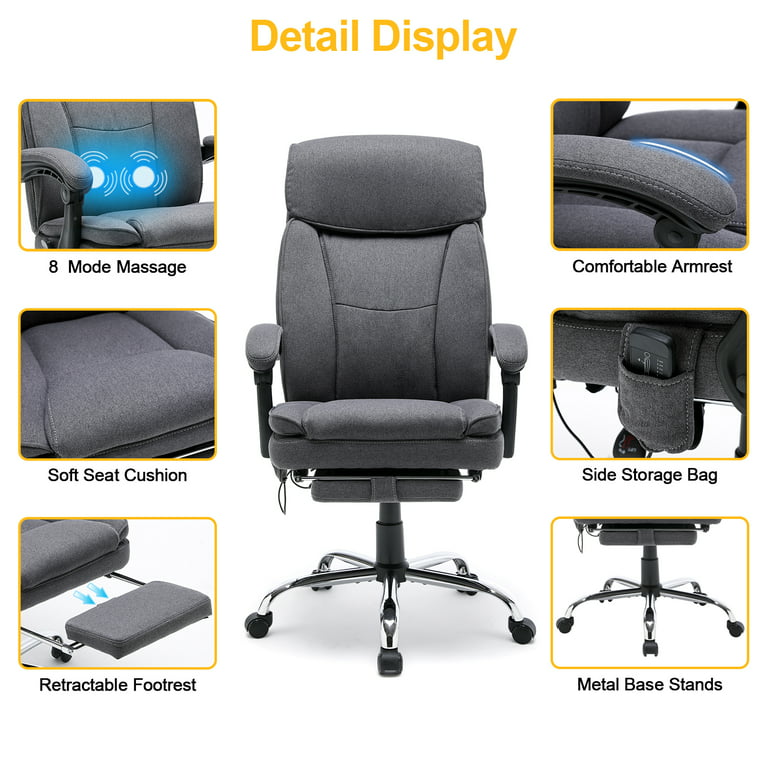 Reclining Office Chair with Massage, Ergonomic Office Chair with Foot