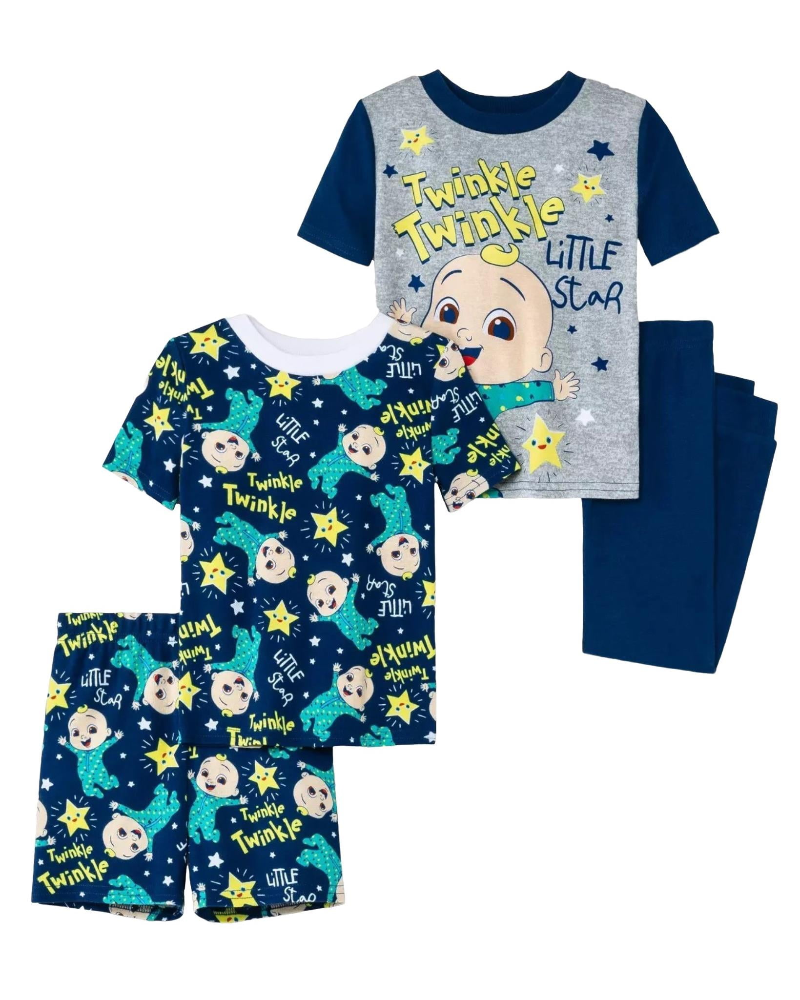Baby Shark Kids Cotton Pajama, 4 Piece Boys And Girls Sleepwear Set
