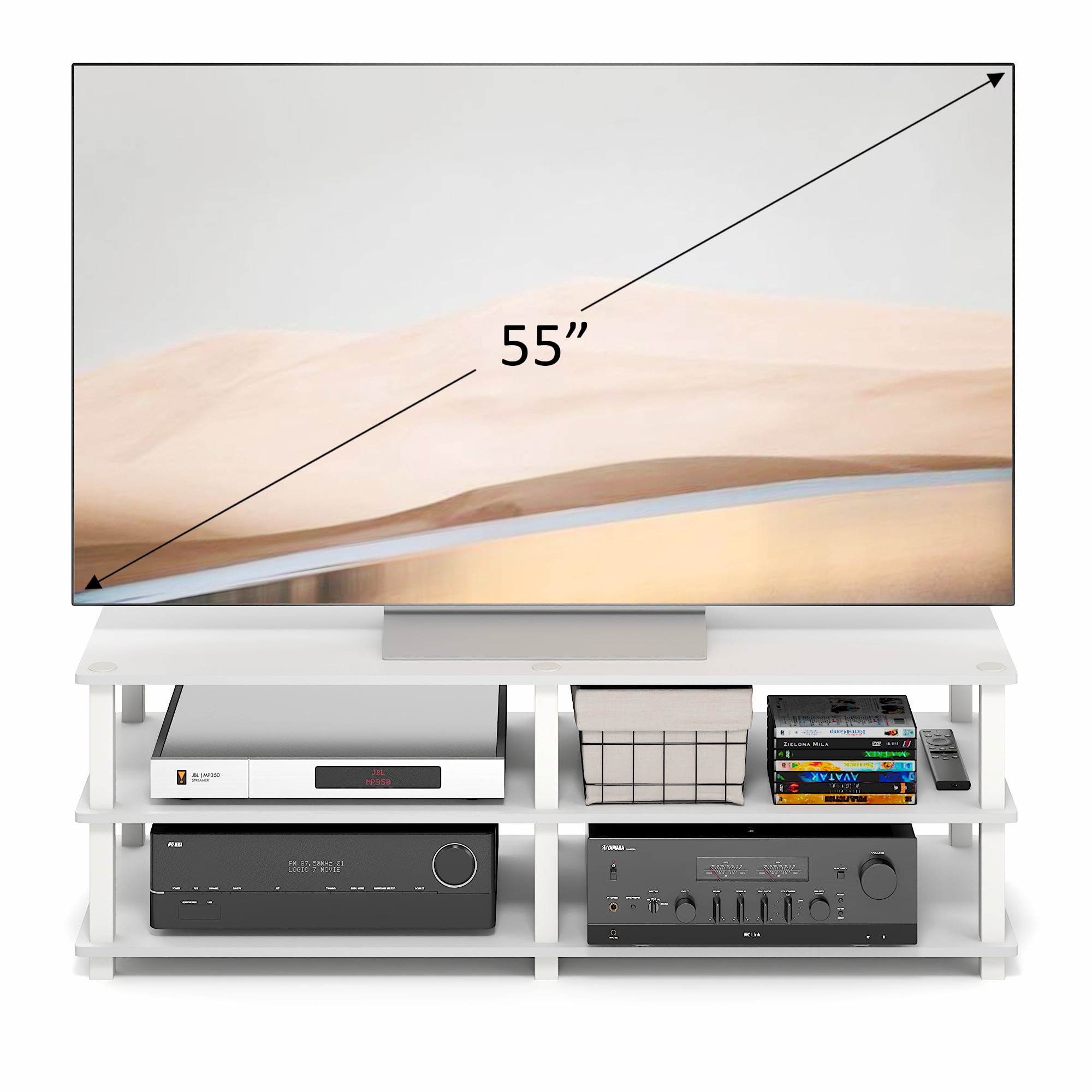 Furinno TURN-N-TUBE 3-Tier Entertainment Center for TVs up to 55" White
