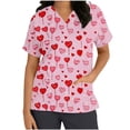 thumbnail image 2 of RKSTN Scrubs for Women Valentine's Day Colorful Hearts Print Trendy Spring Summer V Neck Color Block Short Sleeve Caregiver Nursing Work Top with Pockets, 2 of 5