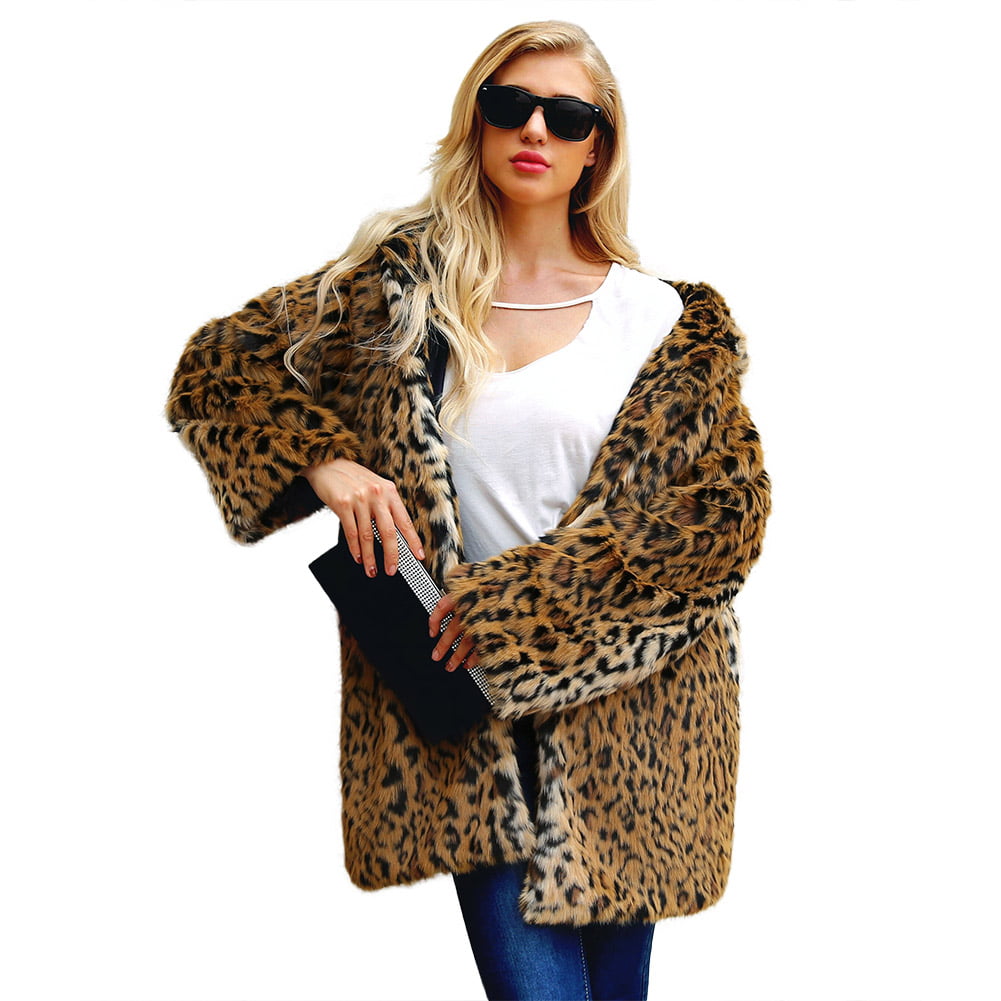 Womens Ladies New WINTER Trendy Brown Animal Cheetah Print Faux Fur Coat/Jacket 