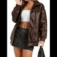 thumbnail image 2 of Chaqueta de Sintético para Mujer, Abrigos de Motociclista Extragrandes, Moda Otoño 2025, Ropa de Invierno Color Café L, 2 of 8