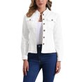 thumbnail image 1 of Chaqueta de mezclilla para mujer INSPIRE CHIC con cuello alto, mangas largas, bolsillos con solapa, chaqueta de jeans blanca XL, 1 of 6
