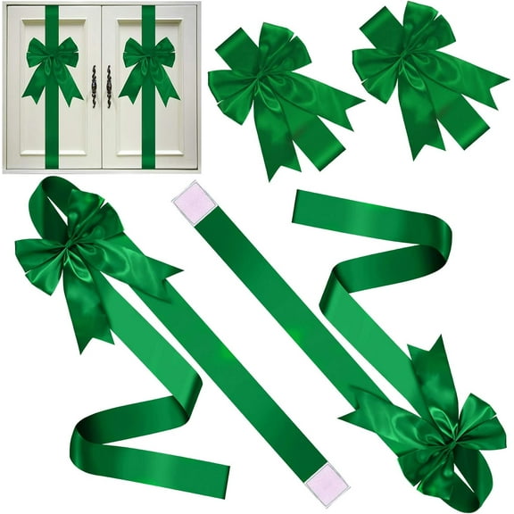 6 Pcs Christmas Cabinet Door Festive Ribbons 8x40 Inches Large Bow Christmas Wreath Tree Bow Festival Wrapping Decorations for Home Fireplace Door Holiday Party Supplies
