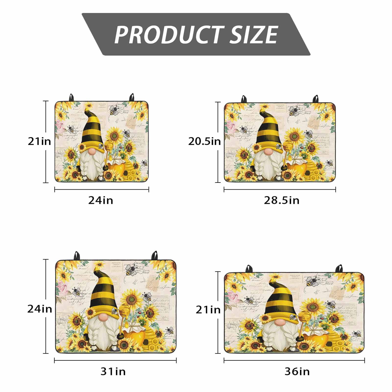 Yellow Gnomes Stove Top Cover for Electric Stove, Heat-proof & Non Slip Glass Top Stove Cover Protector, Sunflower Floral Bee Vintage Kitchen Flat Cooktop Rubber Mat 24x21 Inches