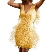 EGNMCR Women' 1920s Flapper Dresses Tassels Straps Dress Cocktail Party Fringed Costume Flapper Dresses - Summer