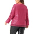 thumbnail image 4 of DARING DIVA Women's Plus Long Sleeve Glitter Sparkly Blouse 1X Hot Pink, 4 of 6