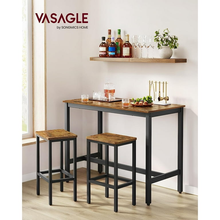 VASAGLE Bar Table Set with 2 Bar Stools Dining Table Set Kitchen Counter  with Bar Chairs for Kitchen Living Room Rustic Brown and Black 