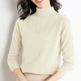 thumbnail image 2 of Yigetop Fall Sweaters for Women, A Lady's Semi High Neck Long Sleeved Textured Printed Knitted Base Layer with A Loose inner Sweater Light Sweaters for Women Beige L, 2 of 9