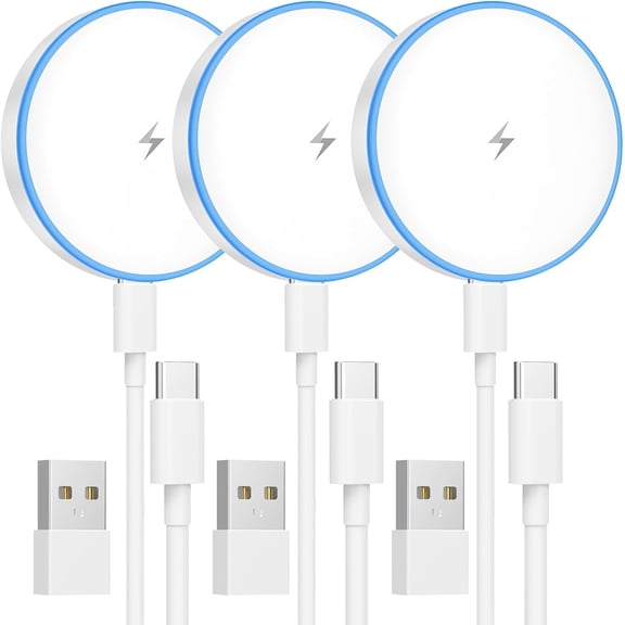 Magnetic Charger 3 Pack 15W Magnetic Wireless Charger Fast Charging Pad Compatible with iPhone 17/16/15/14/13/12 Series & AirPods 4/3/2/Pro Charging Pad with Dual Ports