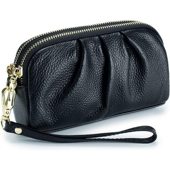 Wristlet Wallets for Women Genuine Leather Wristlet Purses Ladies Ruched Wristlet Clutch Wallet Purses