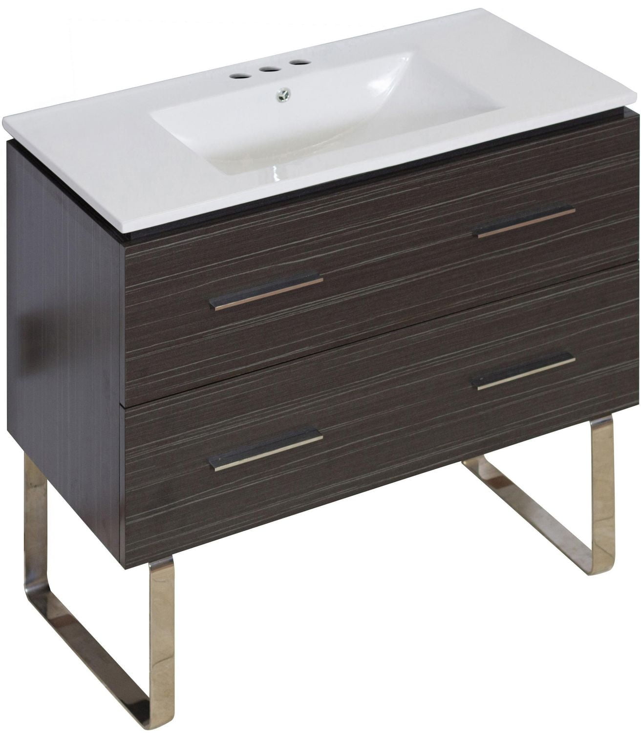 American Imaginations 59-in. W Floor Mount Walnut Vanity Set For 1 Hole Drilling Bianca Carara Top White UM Sink AI-18650