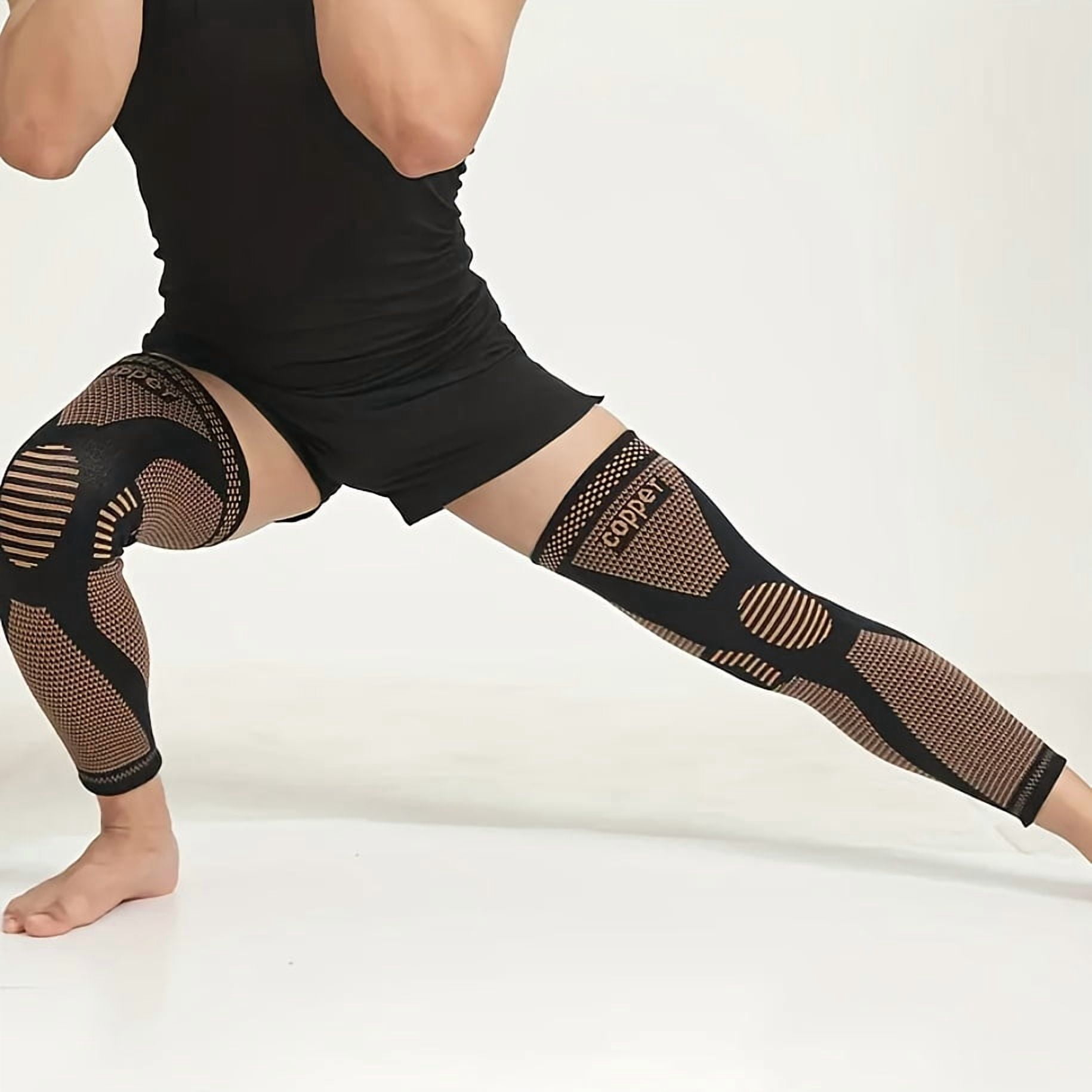 2-Pack Compression Knee Sleeves, Warm Knee Covers, Full Leg Support, Knit Fabric, Polyester Fiber, Non-Slip Silicone, Breathable, Stretchable for Men & Women