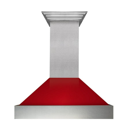 ZLINE 36 In. Wall Mount Range Hood in DuraSnow Stainless Steel with Red Gloss Shell and Stainless Steel Handle (8654SNX-RG-36)