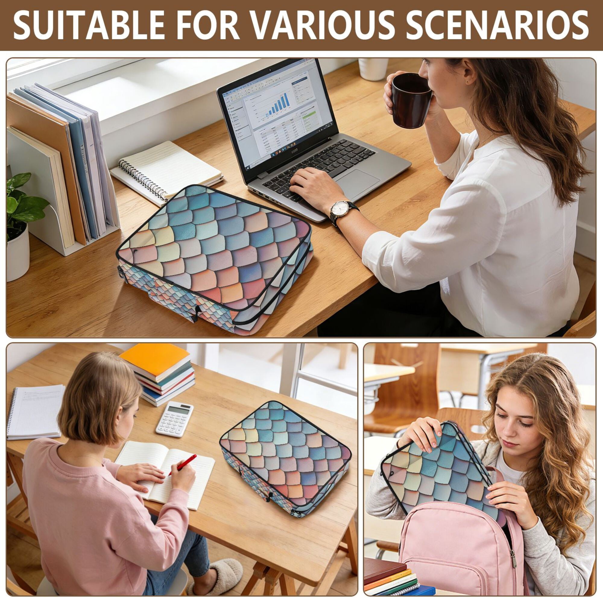 FORMRS Accordion File Folder A4 Size 7-Pocket Expanding Document Organizer Bag with 3 Ring Binder, Blue Art Pattern
