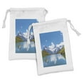 thumbnail image 1 of Landscape Fabric Pouch Set of 2, Dreamy View of Alpine Lake with Snow Frozen Peaks Swiss Northern Explore, Small Drawstring Bag for Toiletries Masks and Favors, 9" x 6", Blue Green White, by Ambesonne, 1 of 2
