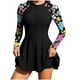 thumbnail image 2 of Trajes de baño para mujer bikini casual con cuello dividido media cremallera mono de manga larga + pantalones de cuatro esquinas con cojín en el pecho traje de baño pantalones de natación conjunto, 2 of 9