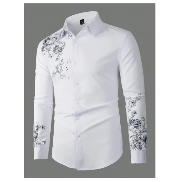 Camisa de hombre Primavera/Verano Estampado abstracto 3D Camisa de manga larga con solapa y botones Camisa informal de negocios serie Tiki