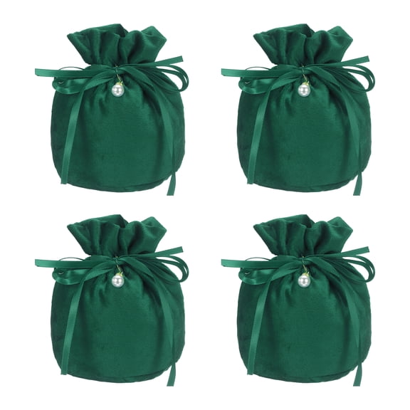 Uxcell Velvet Drawstring Bags, (6 x 5 Inch, Dark Green) (4 Pcs ), Flannel Jewelry Bags with Pearl Mini Candy Packaging Storage Pouches, Suit for - Wedding/Favor/Party/Birthday