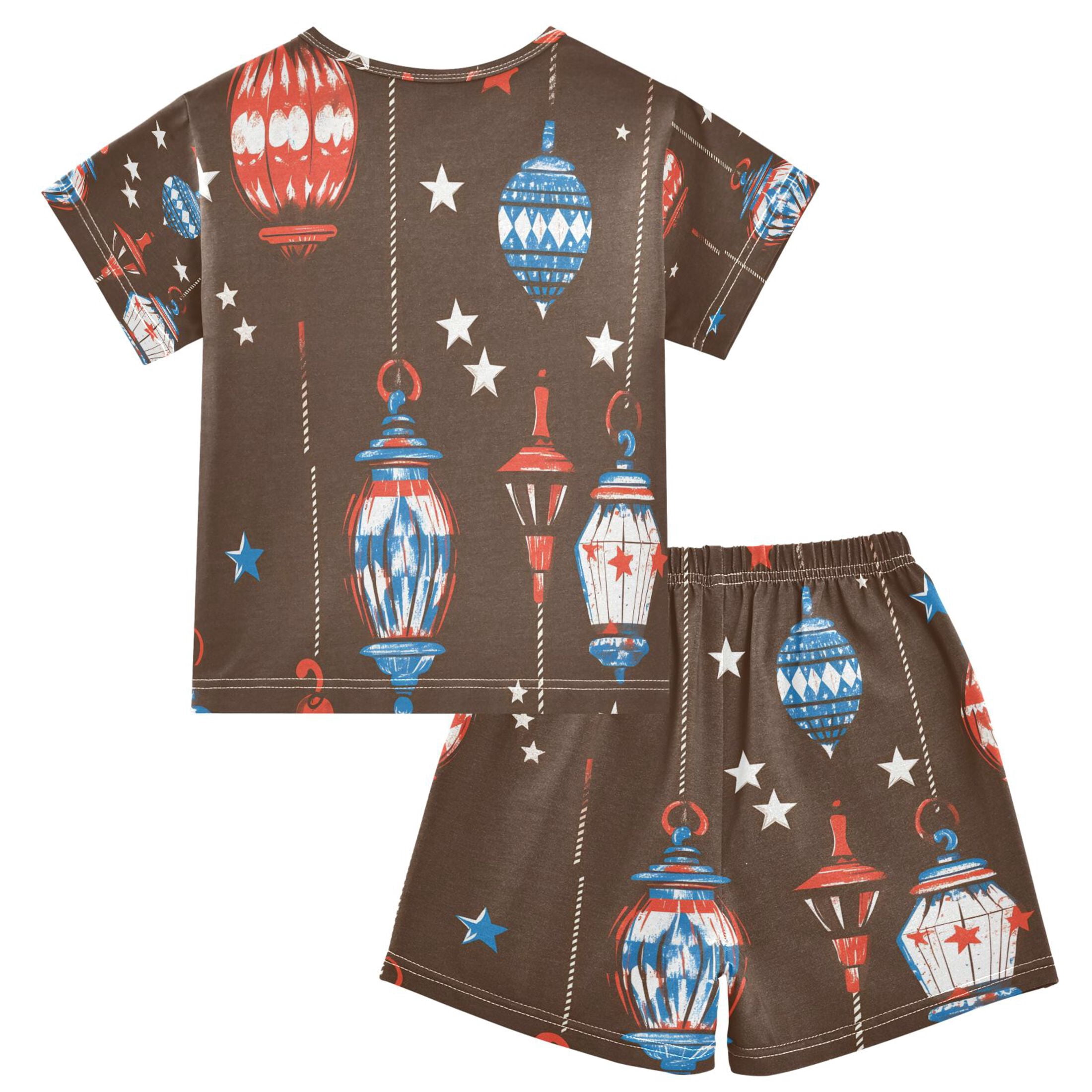 DALAWU Chandelier Star Pattern Cotton Short Sleeve Pajama Set Breathable