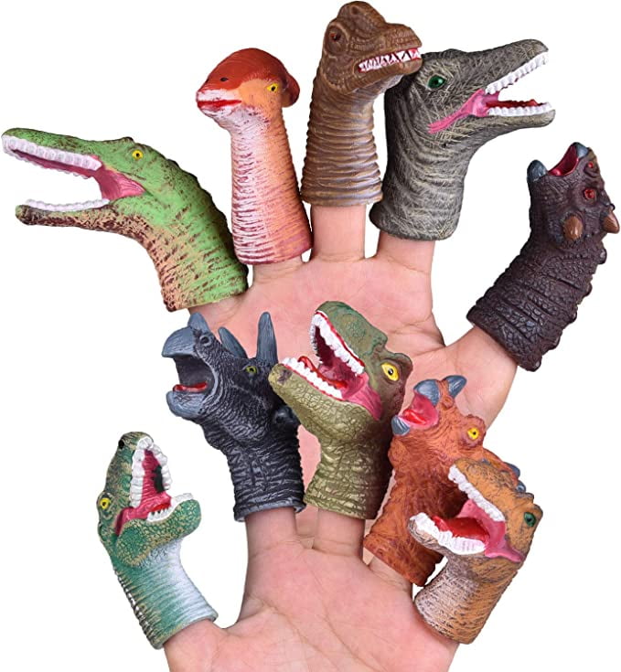 rainbow yuango 36PCS Realistic Dinosaur Finger Puppets Playset Soft Vinyl Rubber Dinosaur Head Finger Puppet with Feet Theaters Doll Model Toy for Kids 