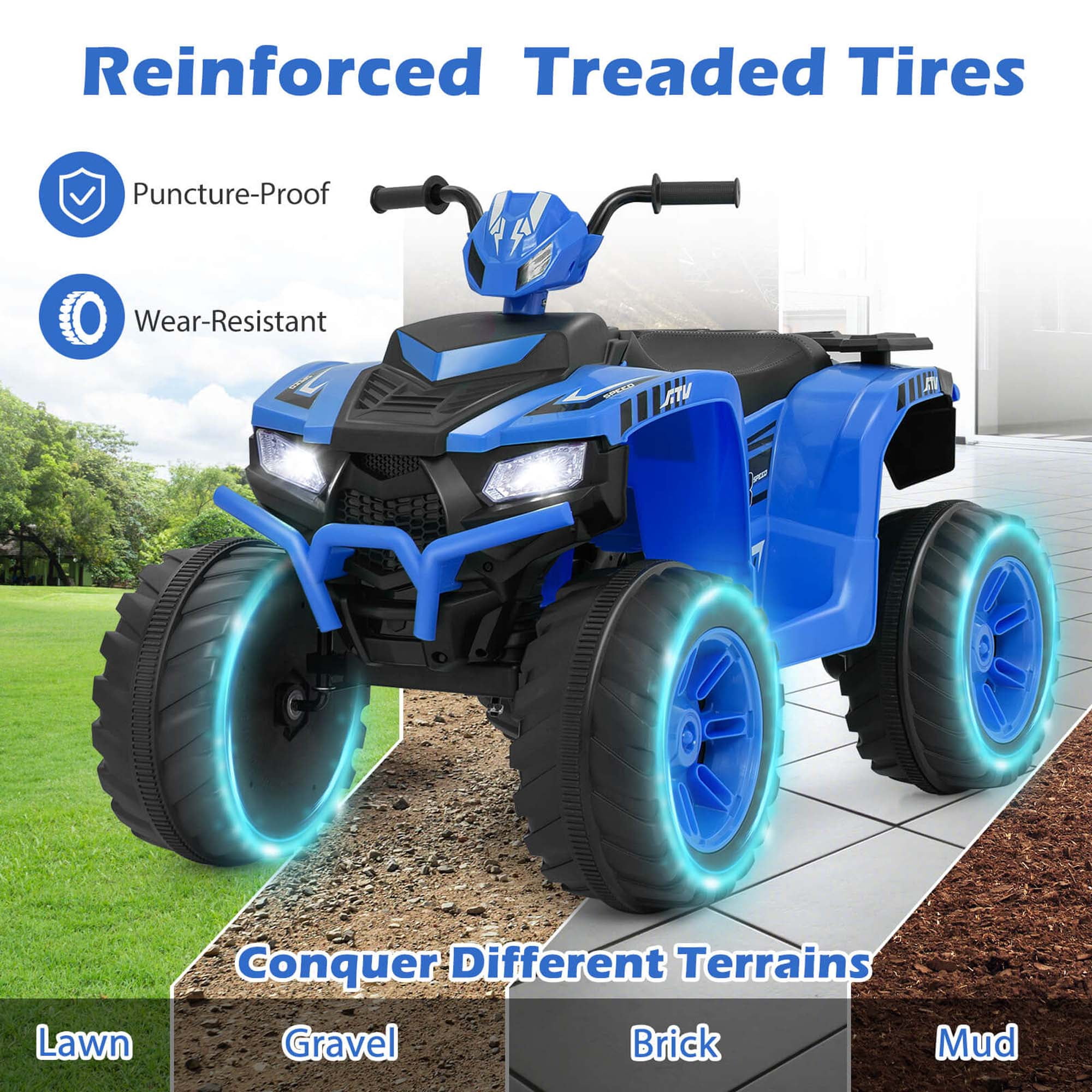 Costway 24 V Powered Ride-On Toy ATV 4-Wheeler Quad Car with Wireless Connection and LED Lights