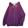 thumbnail image 5 of AJHSAKLt Zip Up Hoodie Women's Fall Jacket Oversized Pocket Sweatshirt Casual Clothing Zipper Track Solid Color Long Sleeve Tops Essentials Hoodie Purple, 5 of 5