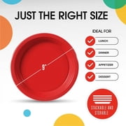 Exquisite 9 Red Disposable Party Plastic Plates, 100 Count, Heavy Duty 350 GSM Plate
