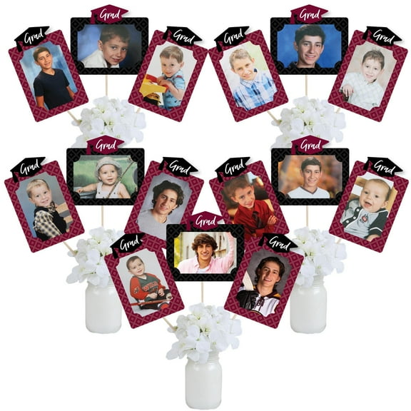 Big Dot of Happiness Maroon Grad - Best is Yet to Come - Graduation Party Picture Centerpiece Sticks - Photo Table Toppers - 15 Pieces