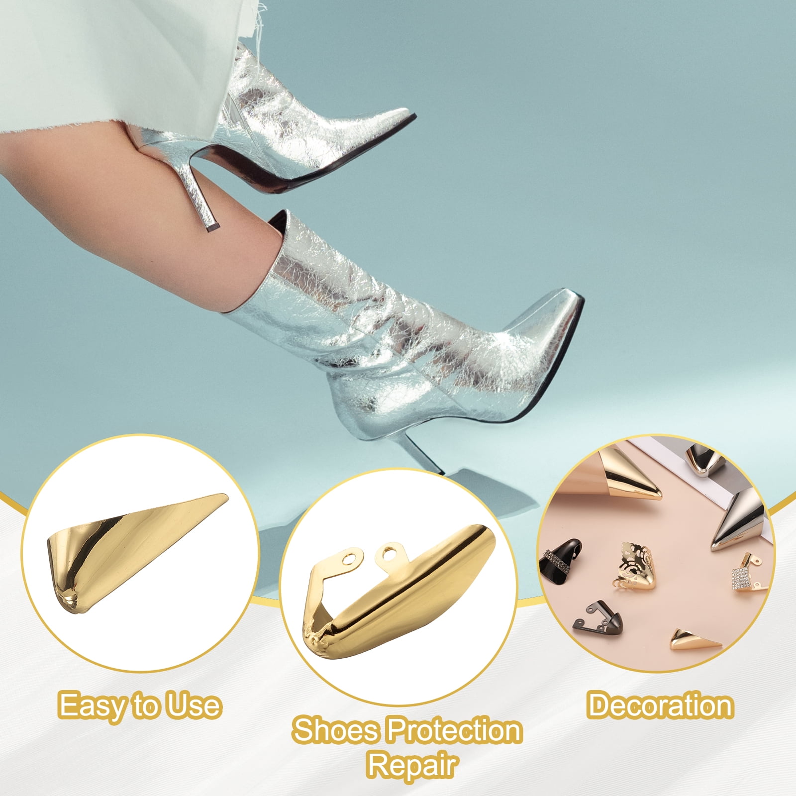 Unique Bargains 6Pcs Metal Pointed Protector High Heel Toe Caps Durable Shoe Tip Cover