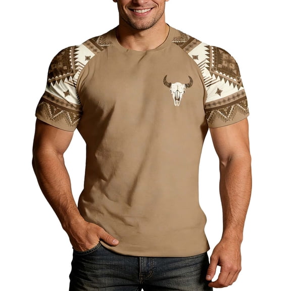 YANGXINX Men's Summer T Shirts Western Cowboy Graphic Print Short Sleeve Crew Neck Top Vintage Stylish Classic Fit Casual Tees