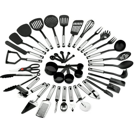 Best Choice Products 39-Piece Stainless Steel and Nylon Cooking Tool Utensil Set for Scratch-Free Dishes - Black/Silver