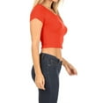 thumbnail image 2 of Women's Short Sleeve Stretch Lightweight Round Neck Solid Cropped Top, 2 of 5