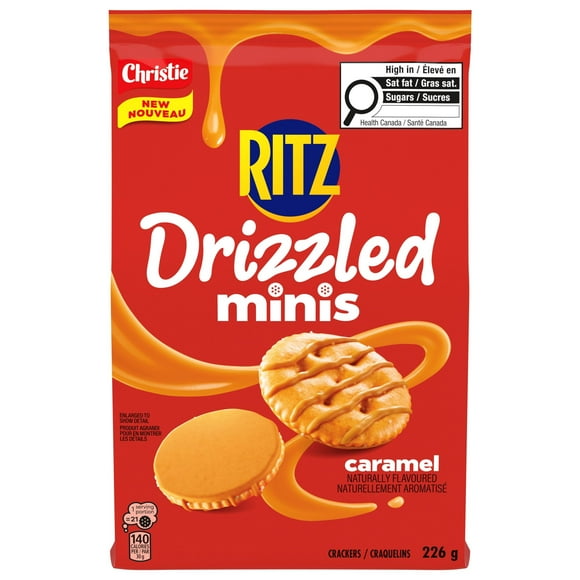 Craquelins RITZ Drizzled Minis au caramel, collation sucrée-salée, sac de