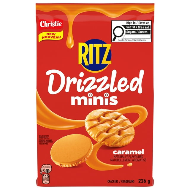 Craquelins RITZ Drizzled Minis au caramel, collation sucrée-salée, sac de