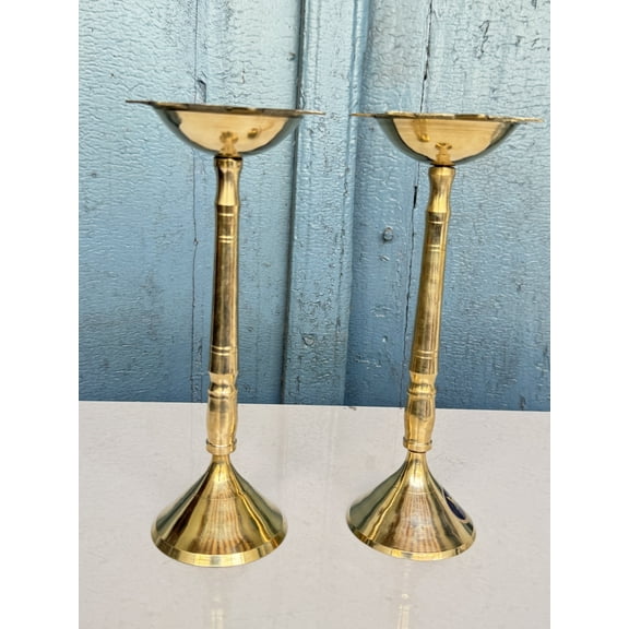 NamasteHimalayas Set of 2 Standing Oil Lamps – Pooja, Diwali & Home Decor