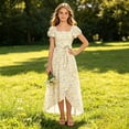 thumbnail image 6 of Zpanxa Girl Dress Girl's Flowy Maxi A-line Dress Floral High Low Short Sleeve Round Neck Casual Party Dresses Beige 11 Years, 6 of 7
