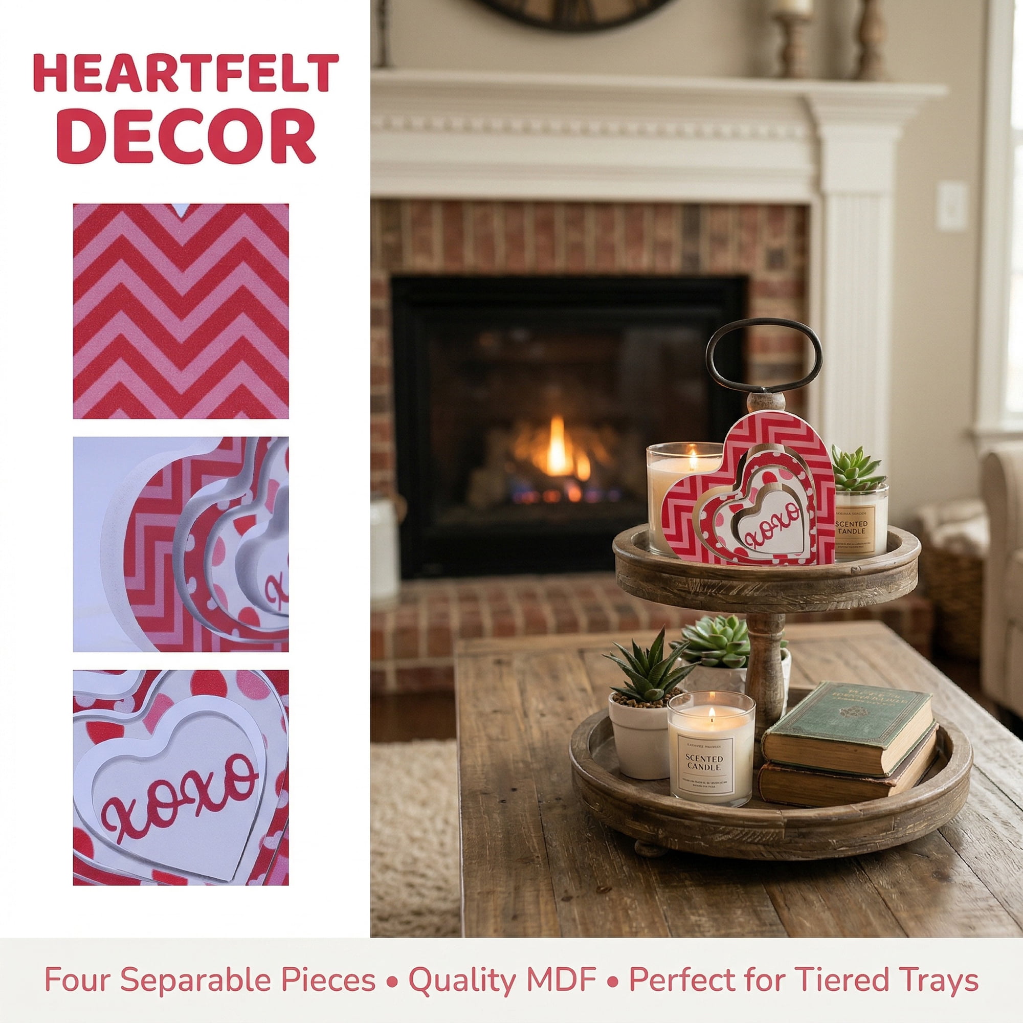 Unique Bargains Wooden Heart Table Decor Removable Stackable Heart Sign Style C 5.1in